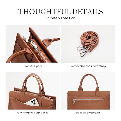 Image of befen Genuine Leather Tote Bag for Women Work, Women's Tote Handbags Leather Shoulder Purses Satchel with Compartment