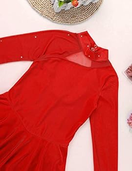 iEFiEL Balletjurk voor meisjes, glitter, kunstschaatsen, jurk, kinderen, swing, schommel, dansjurk, balletpak, lange mouwen, body, tricot, turnpak, rood, 104