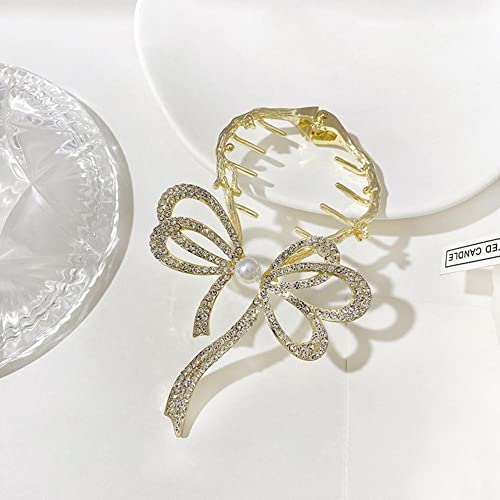 Ruifaya Grampo de garra de arco cintilante, laço leve de cabelo de sensação premium luxuosa, grampo