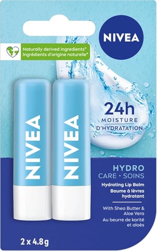 NIVEA - NIVEA Hydro Care Lip Balm, (2 X 4.8g) | Made with Aloe Vera & Shea Butter, 24H Hydration, Transparent