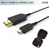 【Ultra delgado y flexible】Cable Micro HDMI a HDMI más delgado y flexible del mundo, el cable de 2mm de diámetro se adapta perfectamente a espacios reducidos. Diseñado para aplicaciones de cardán, estabilizador de cámara y equipos donde se requiere flexibilidad y enrutamiento de cable compacto.