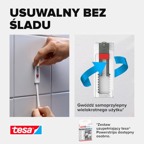 Regulowane śruby samoprzylepne tesa do płytek i metalu 3 kg - łatwy montaż, idealne do wieszania elementów dekoracyjnych oraz przyborów kuchennych, usuwalne