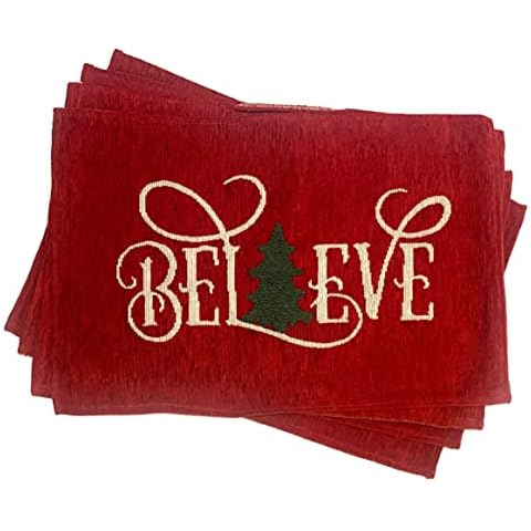 Holiday Chenille Placemats (Set of 4) (13" x 19") 19 inch Christmas Woven Tapestry Christmas Tree Cover