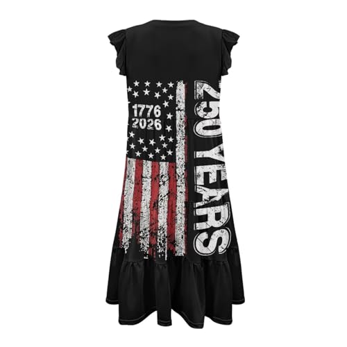 Image of Women's Casual Ruffle Sleeve Dress V Neck Pullover Dress Flowy A-Line Pleated Lightweight Dress with Pockets