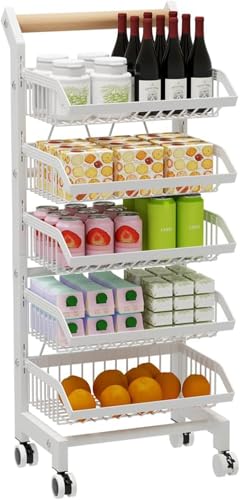 Carrito de cocina de 5 niveles ajustable con asas de madera 2