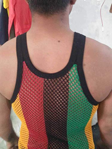 Gilet rasta coton en résille rayé noir rouge vert, jaune gilet haut de sport chemise ajustée maillot de corps de sport débardeur de plage respirant – vue 3