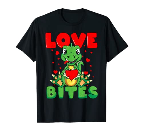Love Bites | Lindo dinosaurio San Valentín engranaje para niños Camiseta