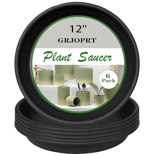 Grjoprt 6 Pack of 12 inch Plant Saucer Plant Tray, Plastic Plant Saucer 12 inch, Heavy Duty Plant Tray for Pots, Plant Saucers for Indoors Planter, Garden Water Plate Bowls 10\"/11\"/12\" (Black)