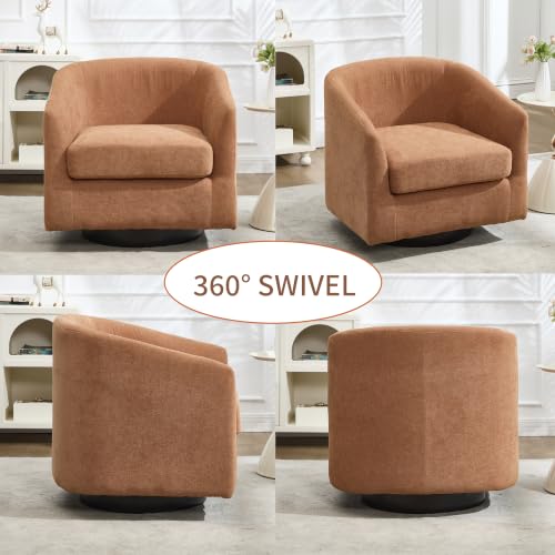 Image of VipDesk Swivel Accent Chair, Heavy Barrel Chair, Wood Frame, Terracotta | 360 Swivel, Heavy-Duty Barrel Chair, Durable Upholstered Armchair, Modern Comfy Chair, for Living Room Bedroom Office