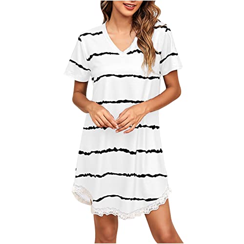 Vestido gráfico branco feminino outono verão sem mangas manga manga curta renda algodão decote em V