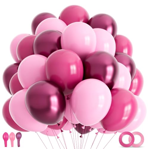 Image of Metallic Pink Balloons, 68Pcs 12Inch Hot Pink Chrome Pink Latex Balloon Light Pink Balloon and Dark Magenta Pink Balloons for Birthday,Baby Shower,Princess Theme Party Decorations