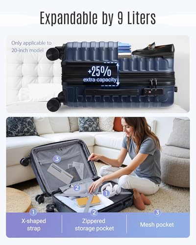 LIGHT FLIGHT Carry On Luggage 22x14x9 Airline Approved, Carry On Suitcases with Wheels, Expandable Hardside Lightweight Rolling Travel Luggage with TSA Lock 20 Inch Carryon, Dark Blue4