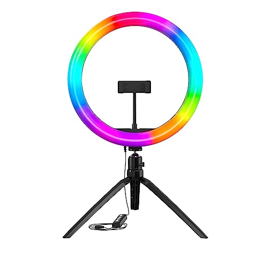 Image of Amazon Basics 10-Inch LED RGB Ring Light with Table Top Tripod Stand and hot Shoe Adapter for Photo-Shoot, Video Shoot, Live Stream, Makeup & Vlogging, Compatible with iPhone /Android Phones & Camera