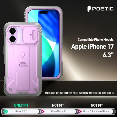 Image of Poetic for iPhone 17 Case with Camera Control Capture Button, [Slide Camera Cover] [Built-in Stand] [Built-in Screen Protector] Full-Body Military Grade Rugged Phone Case for iPhone 17, Purple