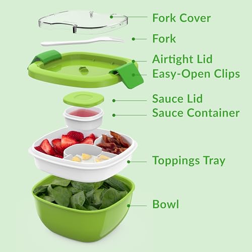 Image of Bentgo Salad Container, Lunch Bowl with 4-Compartment Toppings Tray, 54 oz