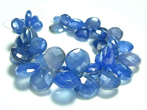 Chalcédoine bleue mystique briolettes coeurs facettés 10-14mm fil perles pierre naturelle