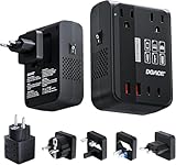 DOACE 350W Travel Voltage Converter US to Europe 220V to 110V Converter for Curling Iron Straightener Converter for European Travel 4 USB Charging Universal Power Plug Adapter UK/AU/US/EU, Black