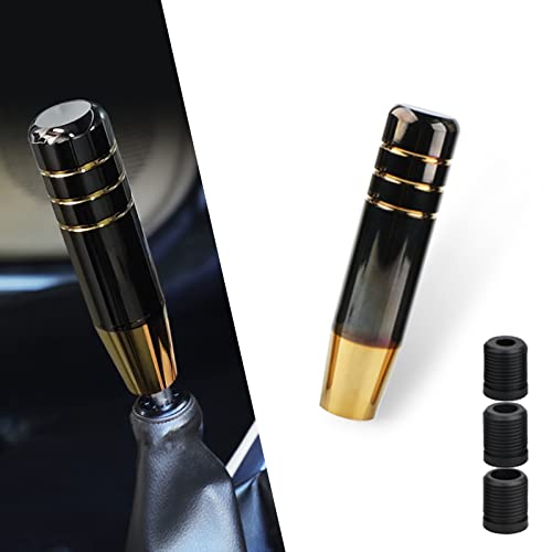 Jawmoy 1 Pc Polished Aluminum Alloy Car Gear Stick Lever Shift Knob, 5" Car Gear Long Handle Weighted Shifter Knob With 3 Threaded Adapters Fit Most Automatic Manual Vehicle (Black Gold) #TOP30