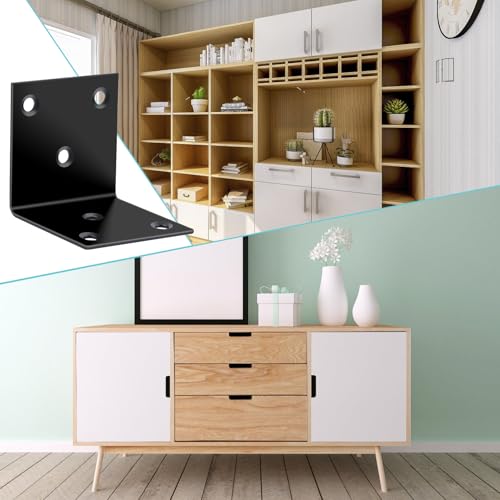 EOGRFW 20 Stück Winkelverbinder Edelstahl, Eckwinkel 50x50 mm, Metallwinke 90 Grad Winkel L Klammern,Schwerlastwinkel mit 120 Stück Schrauben,Eckwinkel für Möbel Holzbefestigung,Schwarz