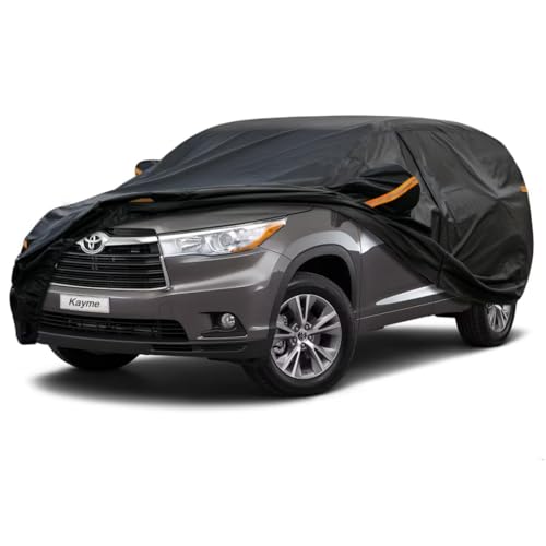 Kayme SUV Car Cover Fit for Toyota HighlanderHybrid (2001-2025) Automobiles All Weather Waterproof, Outdoor Cover Sun Rain Protection, with Lock and Z