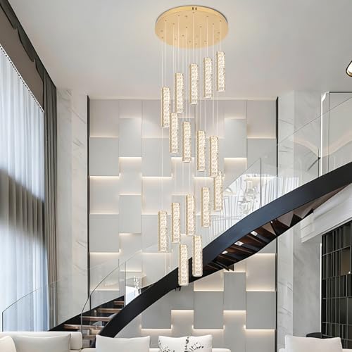Image of diisunbihuo 16-Light Spiral Crystal Staircase Chandelier Dimmable LED
