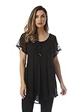 Riviera Sun Loose Fit Mesh Sleeve Lace up Embroidered Tunic Top Blouse Shirt