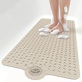 OTHWAY Bath Mat for Tub Non Slip: 39' X 17' Long Bathtub Mat with Hair Catcher│Big Drain Holes Shower Mats for Inside Shower│Machine Washable (Brown)