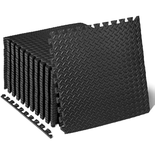 ProsourceFit Exercise Puzzle Mat 1/2-inch, EVA Interlocking Foam Floor Tiles for Home Gym, Workout Equipment, Kids Play Areas, Black, 96 SQ FT - 24 Tiles