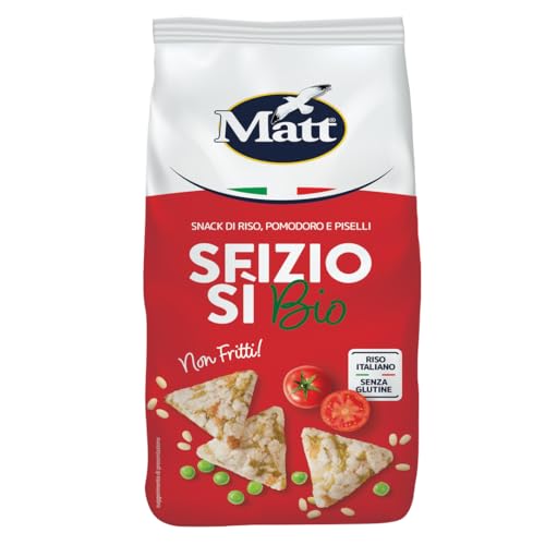Matt SfizioSì Riso Integrale, Pomodori e Piselli Bio Croccanti Snack Salati Non Fritti - 60 g
