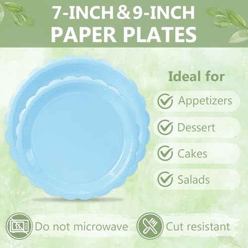 Image of Mulbozy 100 Light Blue Paper Plates and Napkins Disposable Set for Party