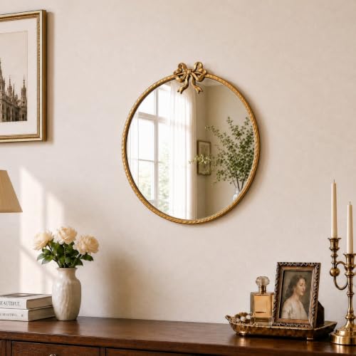 Image of 16 Inch Gold Circle Mirror, Round Gold Mirror, Vintage Wall Mirror Decor
