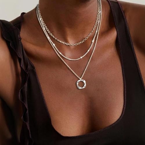 Layered Gold Necklaces for Women Trendy 14K Gold Plated Necklace Stack Non Tarnish Stackable Paperclip Cuba Link Chain Circle Pendant Necklaces Christmas Stocking Stuffers Gifts Trendy Stuff2
