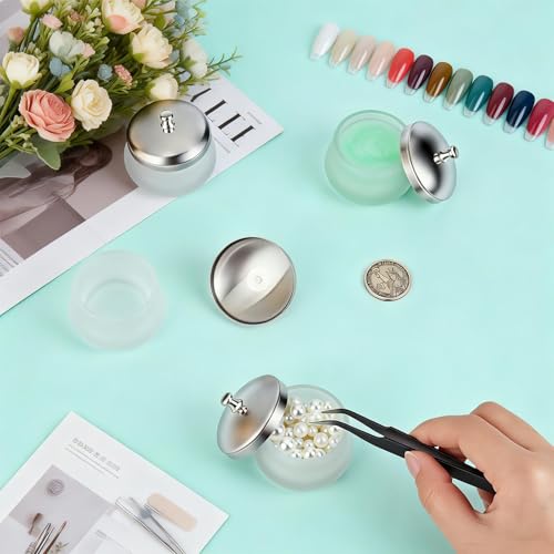 6 piezas platos de vidrio para monómero con tapa para uñas miniatura 4