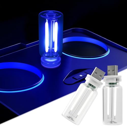 2 PCS Car USB Night Light Bulb Touch Dimmable Car Interior Ambient Lights Portable Mini USB Retro Glass Bottle Lamp Decorations for Vehicle Bedroom Hallway Camping (Blue)