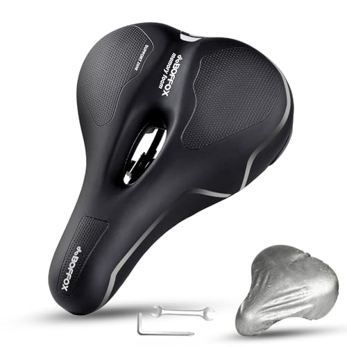BOFFOX Sella Bici MTB Comoda Morbido in Gel, Sella Bicicletta Uomo Donna Ergonomico Impermeabile e Traspirante Ampia Sellino Bici Adatto per Bici da Corsa/Mountain/City Bike