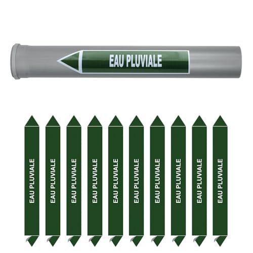 Aluplex Signalétique - Planche de 10 marqueurs de tuyauterie EAU (Ø DM 32 à 80) pour fluide EAU PLUVIALE / 284 x 37mm
