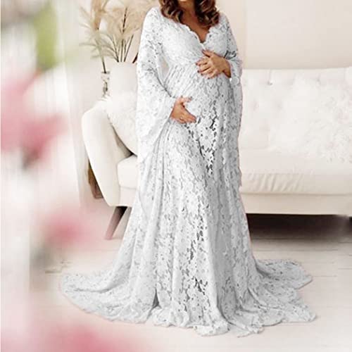 Robe shooting photo grossesse dentelle blanche maxi longue col V XL - 3