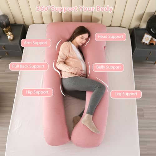 Image of Amagoing Cooling Pregnancy Pillow for Sleeping, U Shaped Maternity Full Body Pillow for Women with Hip, Leg, Back Pain Support, Removable Cooling Cover Included (Pink)