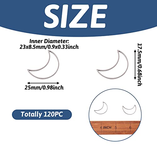 Craftdady 120Pcs Crescent Moon Linking Rings Stainless Steel Half Moon Hollow Frames Open Bezel Blank Pendants Charms For Jewelry Crafts Making 25X17.5Mm #TOP2