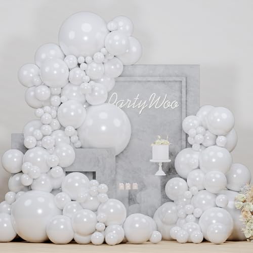PartyWoo Pearl White Balloons 152pcs Different Sizes Pack of 18