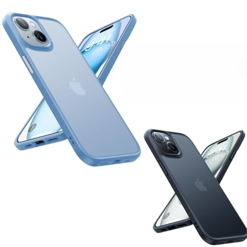 TORRAS Designed for iPhone 15 Case [12FT Military Grade Drop Protection] Protective Shockproof Hard Matte Slim Phone Case for iPhone 15 Phone Case, Blue & Black