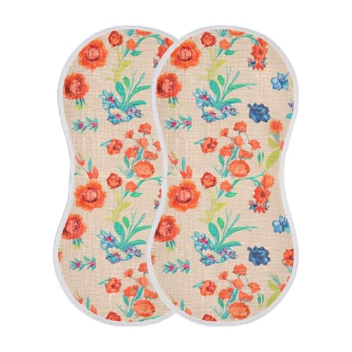 Flowers Beige Orange Blue Burp Cloths for Babies Burp Rag Cotton Spit Up Rag for Newborn Baby Infant