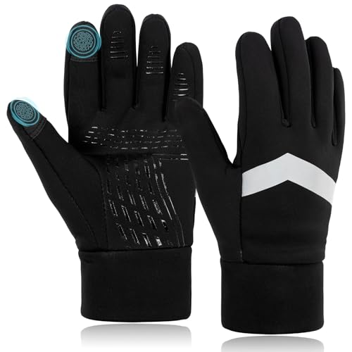 Handschuhe Kinder Wasserdicht Winter Softshell Warme Reithandschuhe Anti-Rutsch Winddicht Thermohandschuhe Kinder Fahrradhandschuhe Fleece Wasserfest Radhandschuhe Outdoor Sport (Schwarz, L)