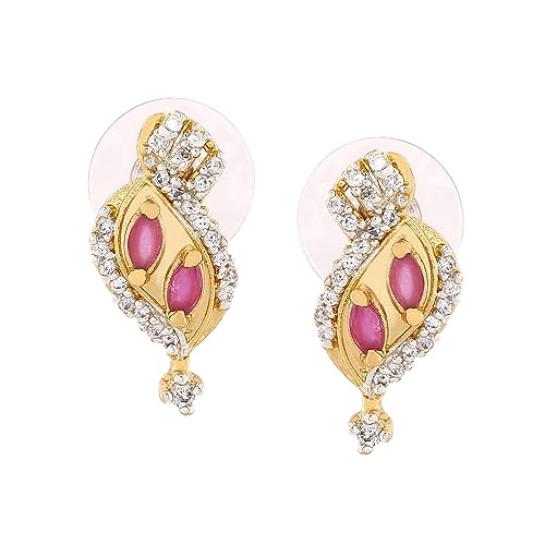 Estele 24 Kt Gold and Silver Plated Brass American Diamond Marquise Ruby traditional Stud Earring for Girls (B08D7NPZJZ) Amazon Price History, Amazon Price Tracker