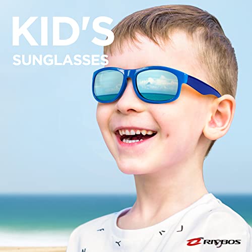 Rivbos Kids Sunglasses Boys With Strap Polarized Rubber Flexible Shades For Toddler And Children Age 3-10 Rbk023-1 Blue&Blue #TOP1