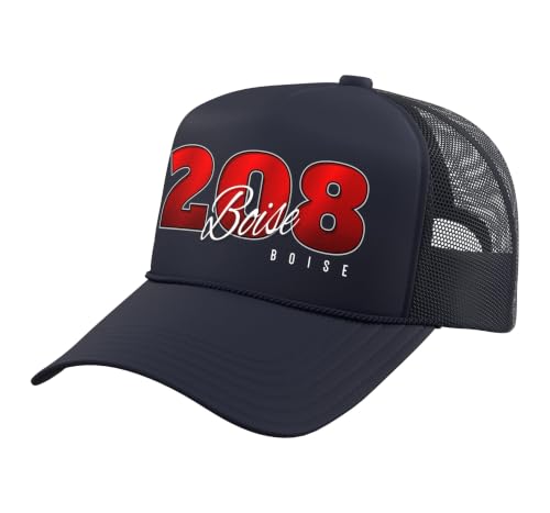 208 Boise ID Area Code Hometown Pride Design Trucker Hat with Adjustable Mesh Back, Navy Blue