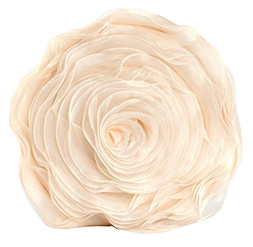 Fennco Styles Hayley Rose Chiffon Flower Decorative Filled Throw Pillow 13-Inch Round - Champagne Floral Accent Pillow for Home, Couch, Bedroom, Living Room and Office Décor by Fennco Styles - Image 2