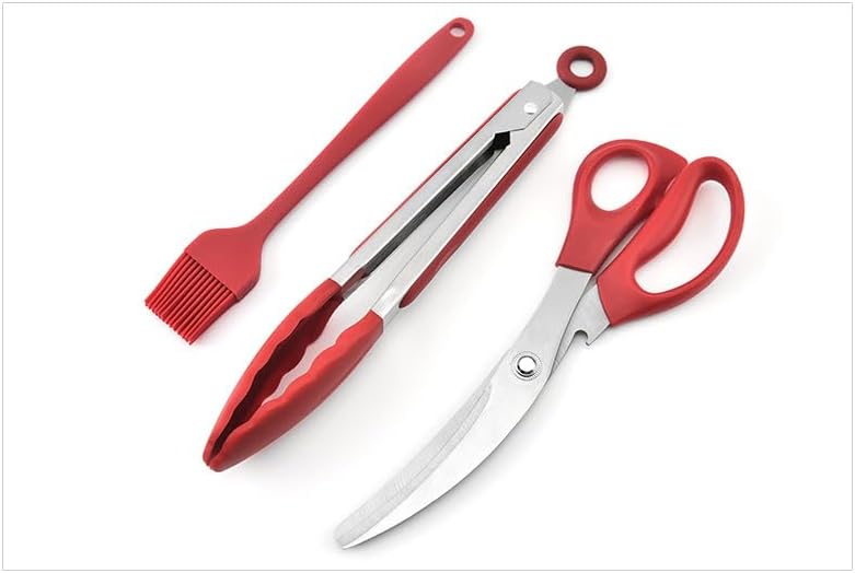 Juego de herramientas para barbacoa, juego de utensilios de cocina, juego de 3 piezas, cepillo de silicona, clip de silicona, tijeras de acero