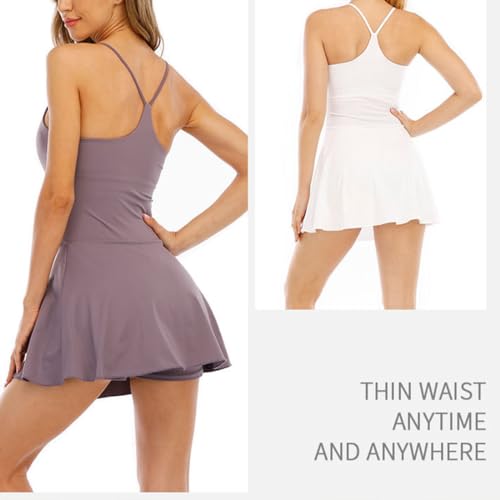 Vestido esportivo de ioga, com sutiã embutido, vestidos atléticos, vestido de tênis de treino sem co