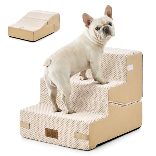 COZY KISS Dog Stairs for Small Dog, 14.2" H, 3 Step for Couch, Beige